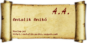 Antalik Anikó névjegykártya